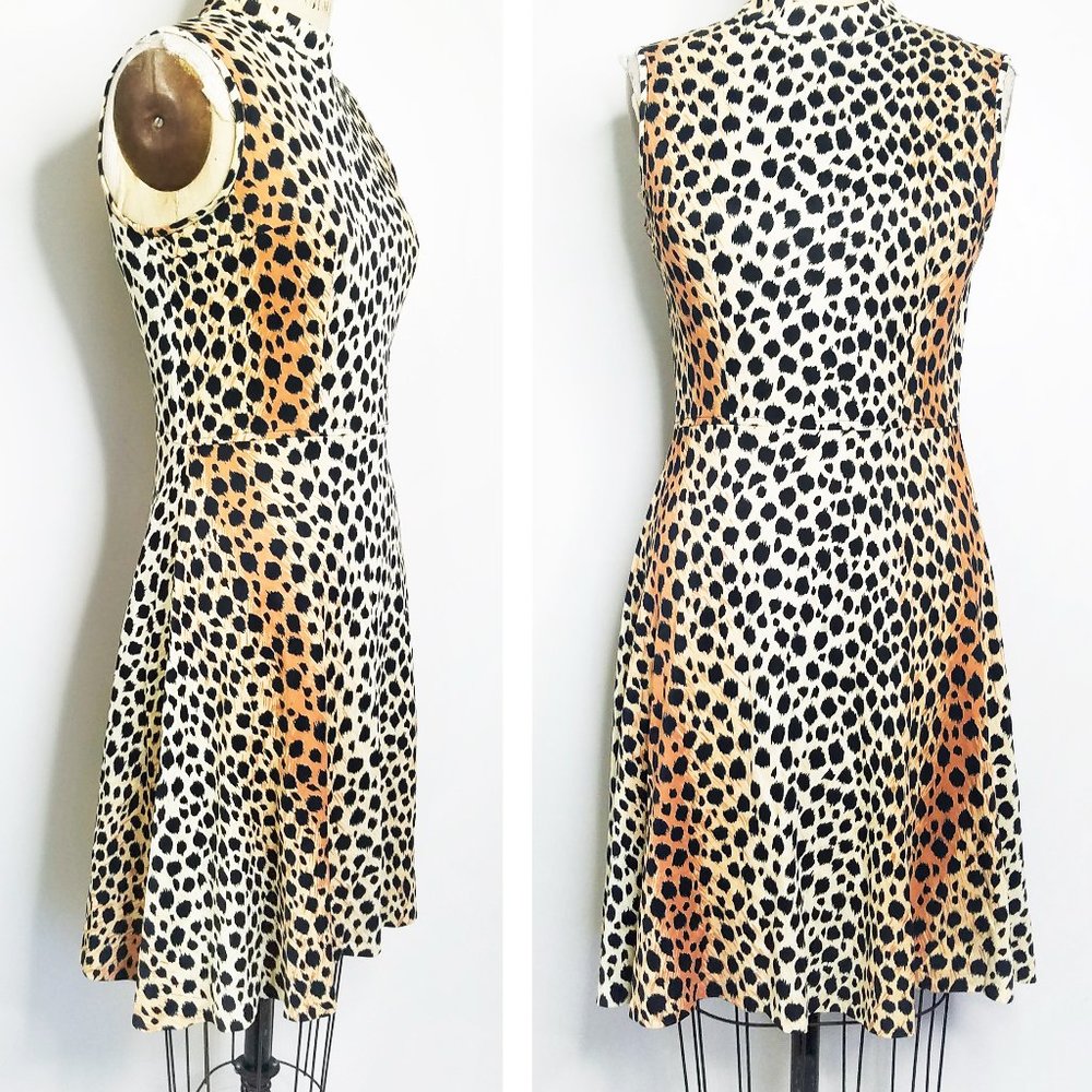 Vintage Womens 60s Leopard Animal Print Knit Dress Sleeveless Scovil Zipper